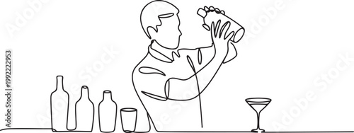 line art of bartender makes a cocktail.one line drawing vector illustration
