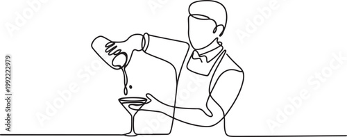line art of bartender makes a cocktail.one line drawing vector illustration