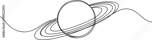 One continuous line drawing of planet. Saturn planet in one line drawing.one line drawing vector illustration