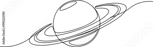 One continuous line drawing of planet. Saturn planet in one line drawing.one line drawing vector illustration