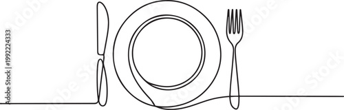 One continuous linear plate, high and fork.one line drawing vector illustration