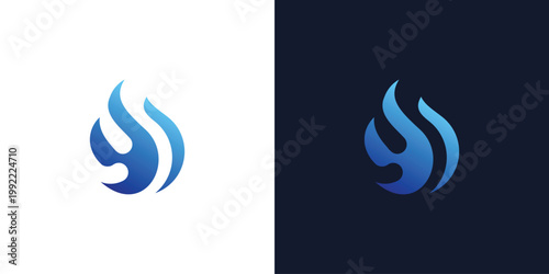 Abstract Fire Blue Flame  with bubble , Gas , Water with drop vector Logo design,