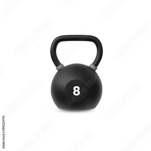 Kettlebell eight kilograms realistic 3D vector icon, gym strength training, sport equipment for weight lifting workout