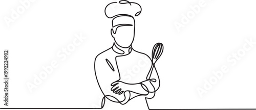 One line drawing, chef man.one line drawing vector illustration