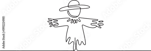 Scarecrow in one continuous line simple linear style.one line drawing vector illustration