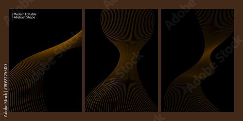 Abstract triptych golden and black geometric patterns with vertical emphasis