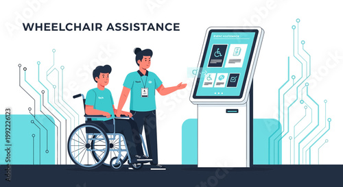 Wheelchair Assistance Kiosk for Disabled People and Staff Helping with Technology