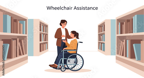Wheelchair Assistance: Librarian Helps Student Navigate Library Aisles