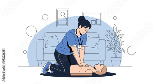 Woman performing CPR on a man, emergency medical training, life saving