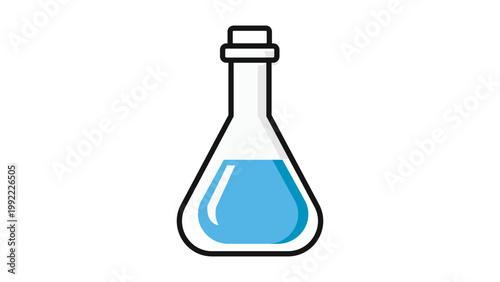 Volumetric Flask Vector Icon with Blue Liquid, Modern Flat Illustration for Science, Chemistry, and Laboratory Research, Scalable SVG with Editable Stroke for Custom Line Weight, Isolated.