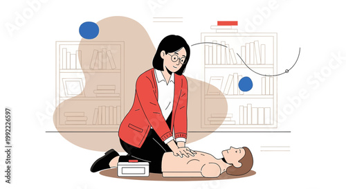 Woman performing CPR on man, medical emergency, life saving, resuscitation