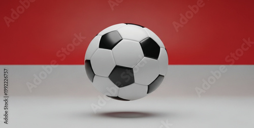3D Soccer Ball Floating in Front of Indonesian Flag Background for Football Tournament National Team Sports Promotion and Athletic Event Celebration in Southeast Asia