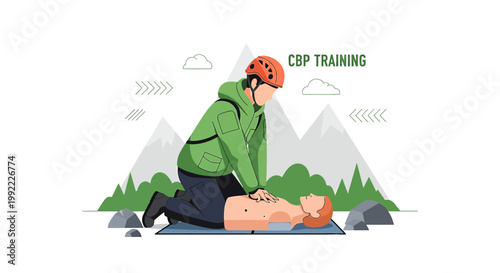 Wilderness CPR Training: Rescuer Performs Chest Compressions on Patient in Mountains