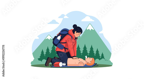 Wilderness CPR: Rescuer Performs Life-Saving Aid on Injured Person in Mountains