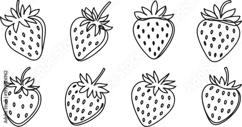 Vector strawberry line art illustrations set, hand drawn botanical outline drawing. Summer fruit.one line drawing vector illustration