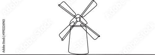 Windmill continuous one line isolated vector Illustration.one line drawing vector illustration