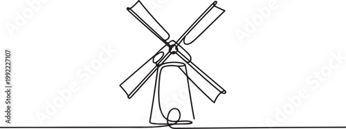 Windmill continuous one line isolated vector Illustration.one line drawing vector illustration