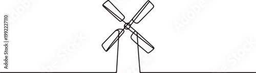 Windmill continuous one line isolated vector Illustration.one line drawing vector illustration