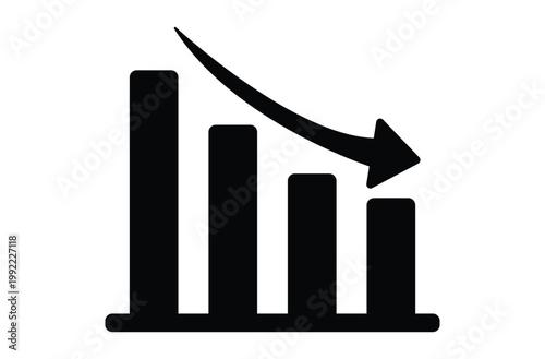 Black bar chart graph with falling arrow decline