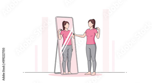 Woman admiring her reflection in a mirror, self-care and body positivity concept