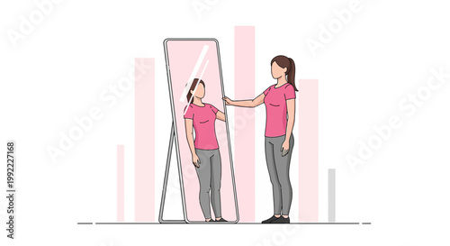 Woman admiring herself in mirror, body positivity, self-care, confidence, self-love, healthy lifestyle