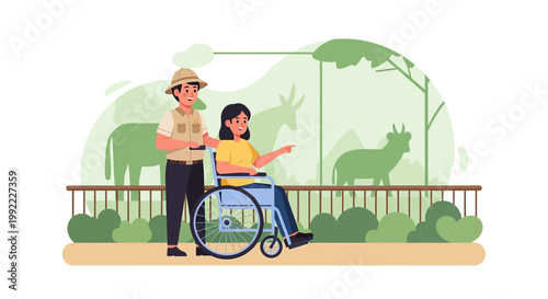 Zoo Visit: Wheelchair User and Zookeeper Observe Animals, Accessible Tourism