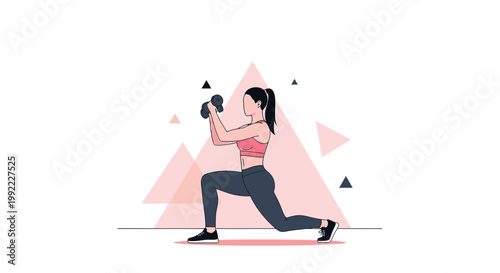 Woman doing lunges with dumbbells, fitness, exercise, healthy lifestyle, workout