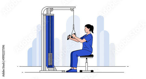 Woman doing rehabilitation exercise on gym machine, physical therapy, fitness, healthcare