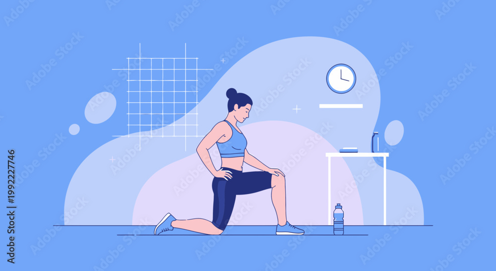 Fototapeta premium Woman doing stretching exercise at home gym, fitness and healthy lifestyle