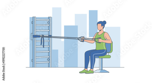 Woman doing resistance band exercises on a chair in a gym with wall bars