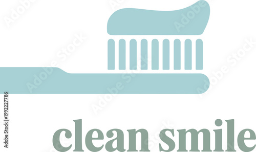 Light blue toothbrush with toothpaste and clean smile text
