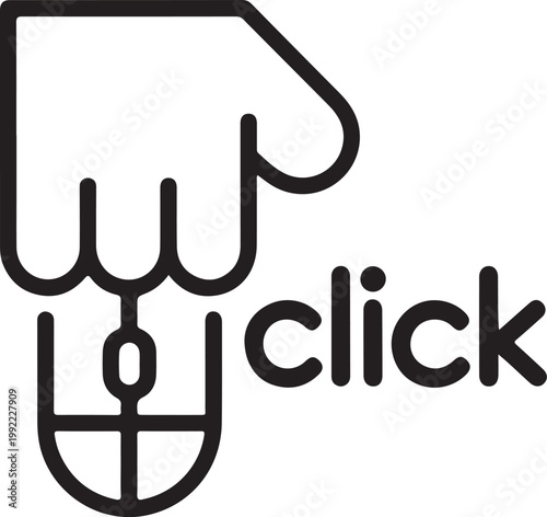 Minimalist black hand and computer mouse icon with word click