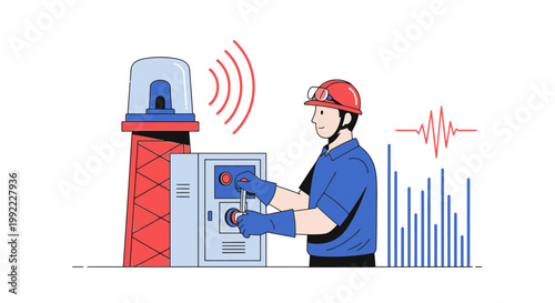Seismic Monitoring Station Operator Adjusting Controls During Earthquake Alert
