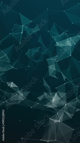 Vertical 3D plexus animation with geometric connections and flowing structure, digital network background and data visualization