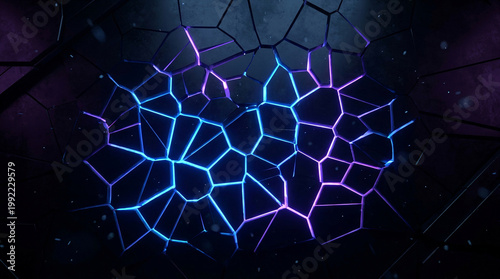 Abstract Fractured Dark Surface with Glowing Neon Cracks