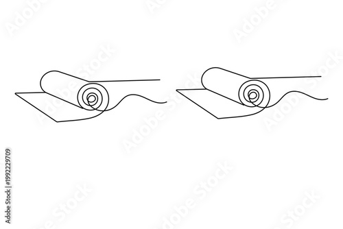 Yoga mat in a continuous one-line art style for fitness and wellness design
