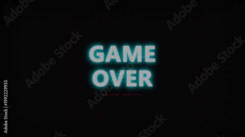 Game Over Screen Display with Glitch Effect and System Failure Message