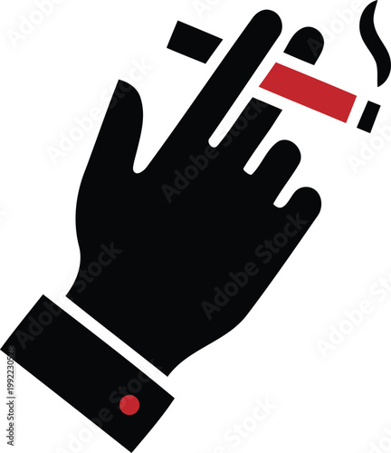 Hand holding smoking cigarette finger and thumb graphic illustration isolated on transparent background