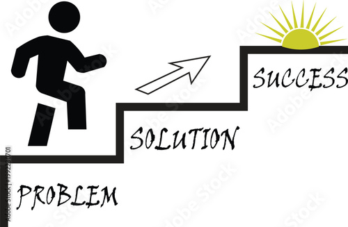 Business Growth Success Concept Vector | Problem Solution Success Stairs Illustration with Arrow & Human Icon | Motivation, Goal Achievement & Career Progress Design