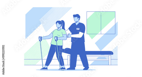 Physical Therapist Assisting Patient with Resistance Band Exercise for Rehabilitation