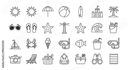 Summer vacation icons and symbols.