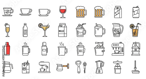 Collection of various drinkware icons.