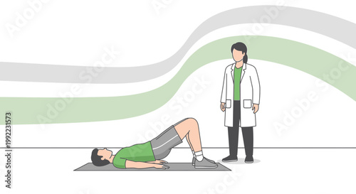 Physical Therapist Supervises Patient Performing Glute Bridge Exercise for Rehabilitation