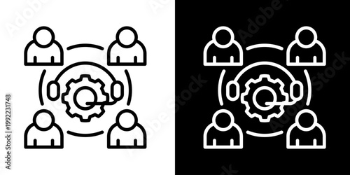 Team Support Icon Of Line Black And White Style Vector Illustrationn