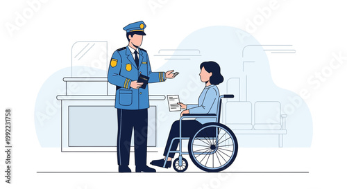 Police Officer Assists Woman in Wheelchair at Airport Security Checkpoint