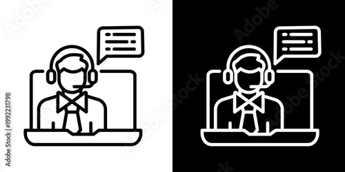 Live Chat Icon Of Line Black And White Style Vector Illustrationn