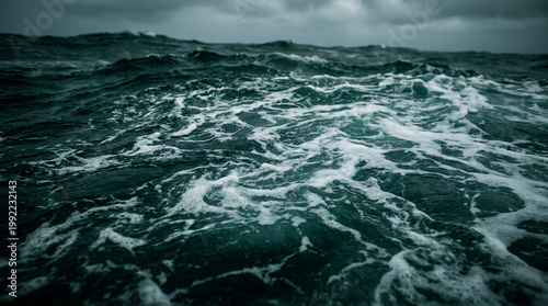Moody Dark Stormy Ocean Waves Sea Foam Close Up