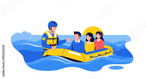 Rafting Guide Instructs Passengers on Inflatable Boat in River