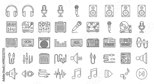 Collection of audio and music icons.