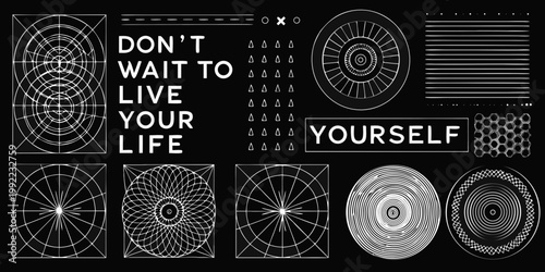 Abstract geometric design with motivational text on a black background